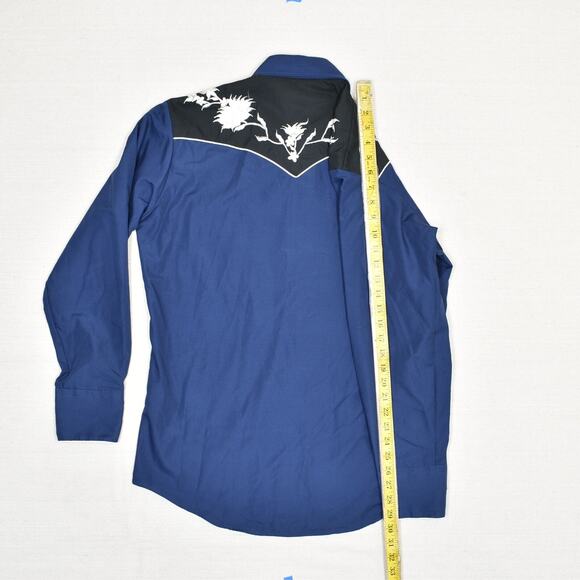 Tem Tex Men Pearl Snap Shirt Western Long Sleeve Cotton Blue Size 16 - 34 VTG - Picture 6 of 8